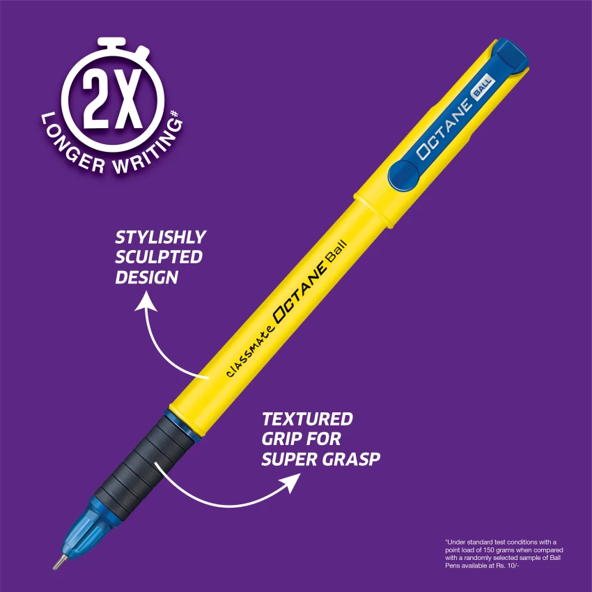 ITC Classmate Octane Ball, now available in Colour Fest Series comes in 5 attractive body color pens with a two times longer writing experience.