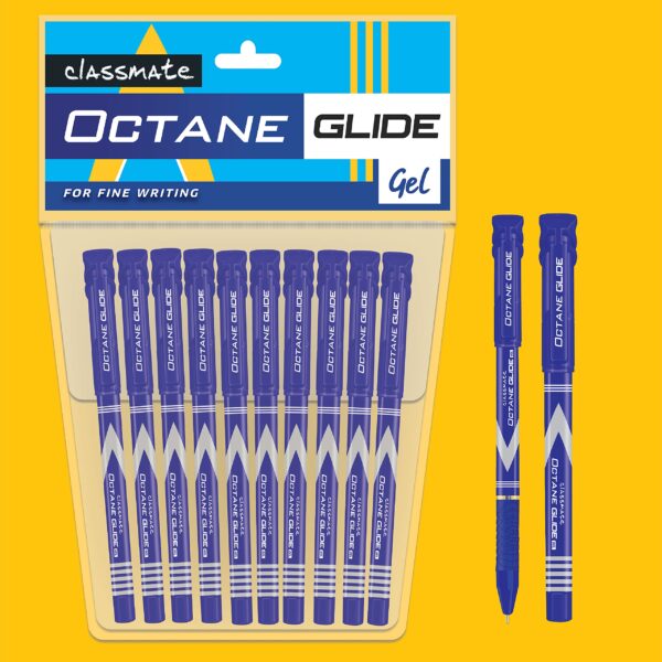 Classmate Octane Glide- Blue Gel Pens (Pack of 10) | Smooth Writing Pens|Dark ink shade for neat writing|Preferred by Students for Exam & Class notes|Study at home essentials