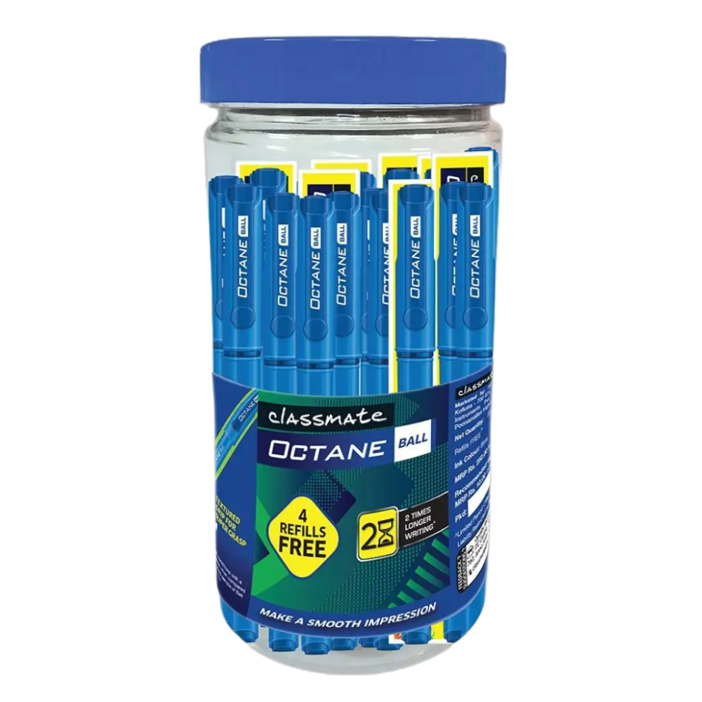 Classmate Octane Ball Pen- Blue (Pack of 25 Pens + 4 Ball Refills FREE)